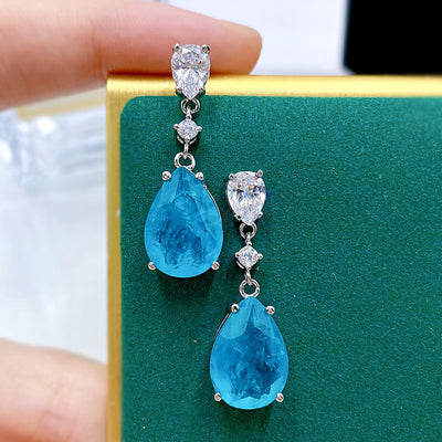 Aretes de Plata con Paraiba Sintético en Forma de Gota de Agua