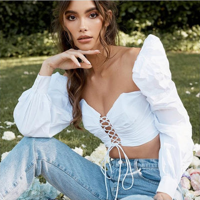 Blusa Manga Larga con Escote en V y Tiras Ajustables - Image 14