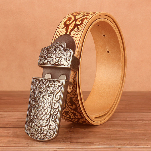 Cinturón Étnico Mongol de Cuero Genuino con Patrón de Buena Fortuna - Image 12