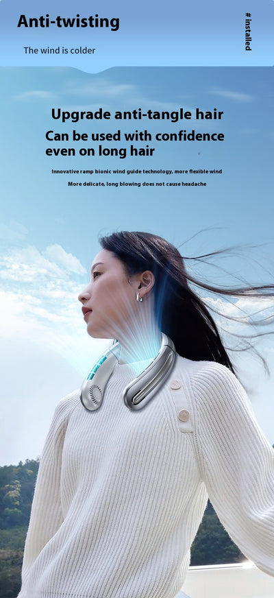 Ocean blue portable neck fan with digital display, showing 100 fan speed, designed for outdoor sports and personal cooling. - Image 25