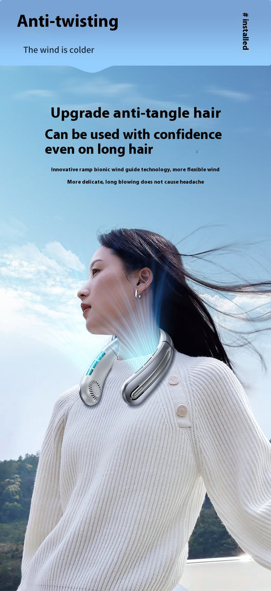 Ocean blue portable neck fan with digital display, showing 100 fan speed, designed for outdoor sports and personal cooling. - Image 25