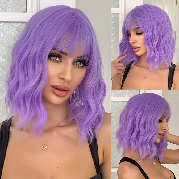 Peluca Corta Rizada con Flequillo - Cabello Completo
