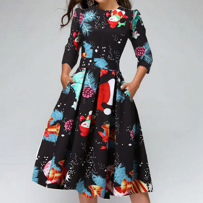 Vestido Navideño Estampado Cuello Redondo Slim - Image 10
