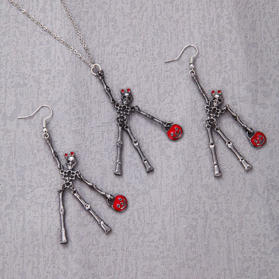 Set de Joyería Halloween: Aretes y Collar Esqueleto Retro Personalidad