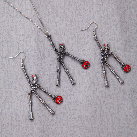 Set de Joyería Halloween: Aretes y Collar Esqueleto Retro Personalidad