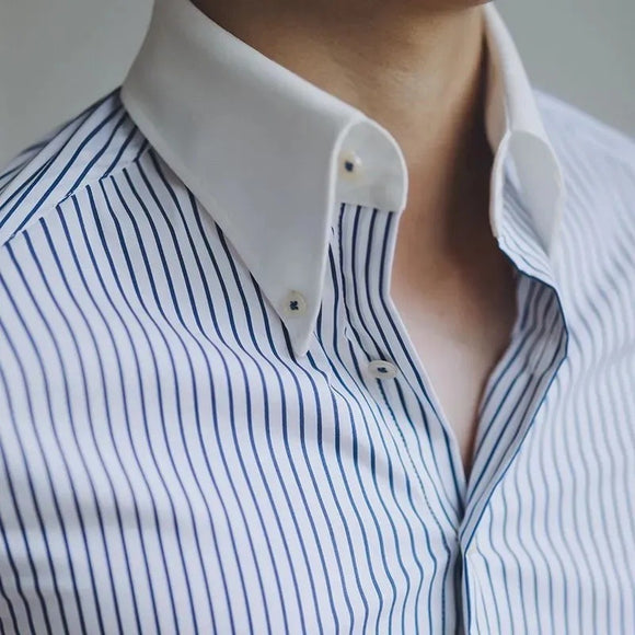 Camisa Casual Masculina Vintage de Manga Longa Listrada