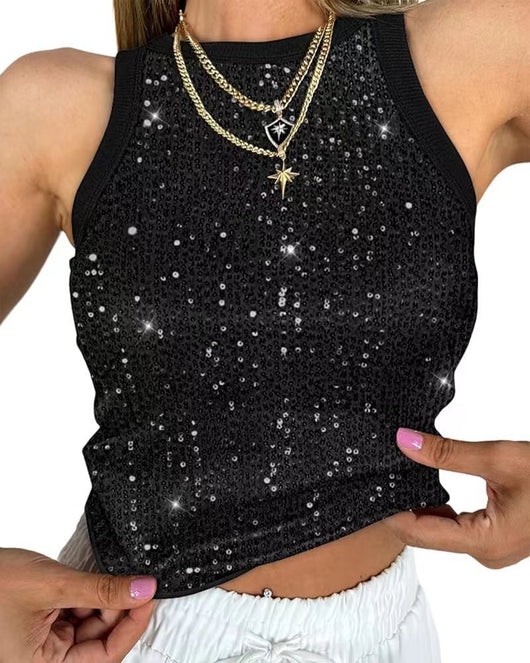 Chaleco Cropped sin Mangas con Lentejuelas y Estampado Leopardo - Image 8