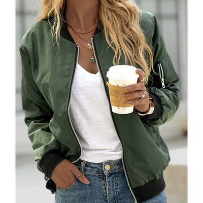 Chaqueta Exterior Mujer de Color Sólido con Cierre - Estilo Europeo Otoño - Image 19