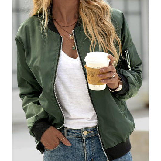 Chaqueta Exterior Mujer de Color Sólido con Cierre - Estilo Europeo Otoño - Image 19