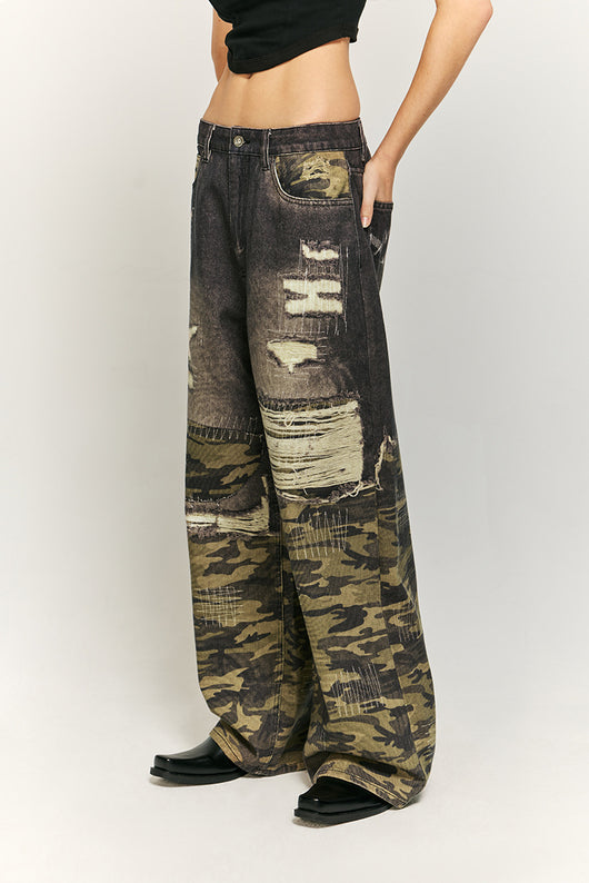 Pantalones Jeans Rectos Holgados con Estampado Digital Barba de Gato - Image 10