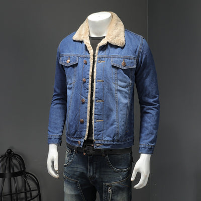 Chaqueta Denim Forrada Gruesa Estilo Japonés para Hombre