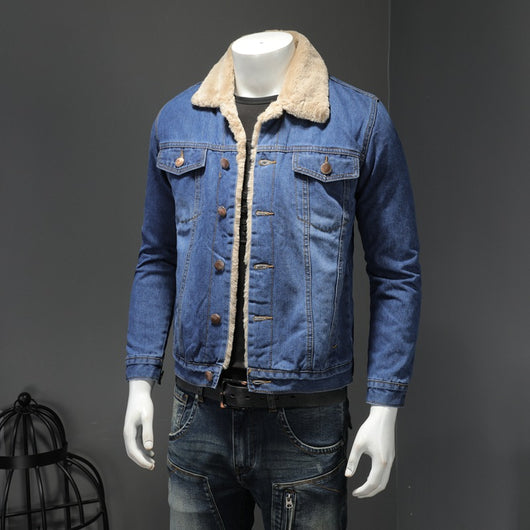 Chaqueta Denim Forrada Gruesa Estilo Japonés para Hombre