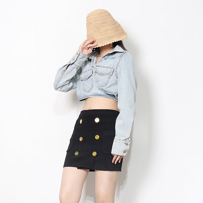 Chaqueta Denim Cropped con Cordones Laterales - Image 4