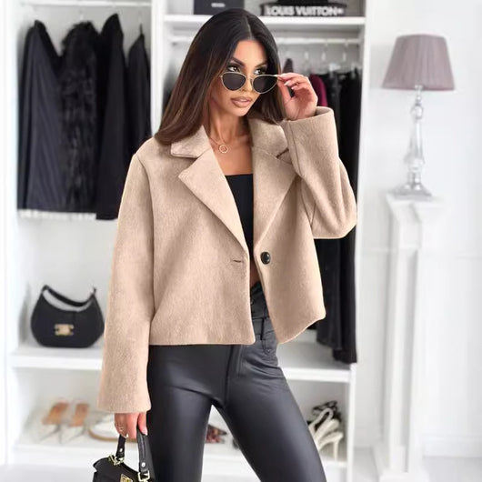 Abrigo de Lana con Cuello de Traje para Mujer - Colores Sólidos Otoño Invierno - Image 4