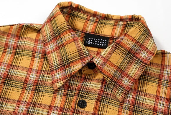 Camisa Cuadros Amarilla con Bordados y Manga Corta