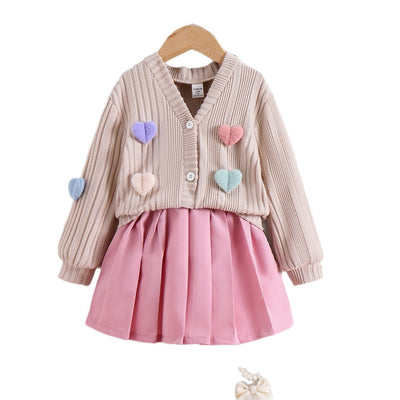 Conjunto Elegante: Abrigo Manga Larga y Falda Tableada Liso - Image 5