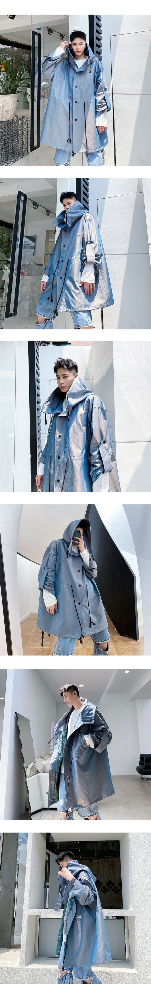 Cortaviento Impermeable con Capucha y Efecto Iridiscente Azul Eléctrico para Hombre - Image 12