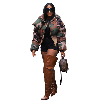 Chaqueta Corta de Algodón con Estampado Camuflaje Retro para Mujer - Image 12