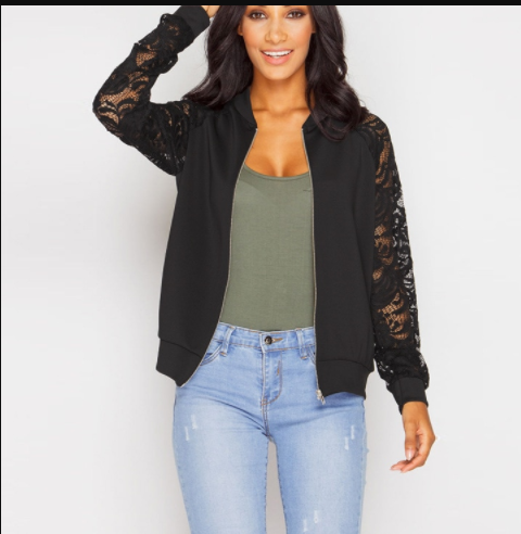 Cazadora Bomber Mujer con Detalles de Encaje - Image 10