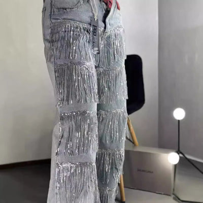 Jeans Rectos con Lentejuelas y Borlas - Image 2