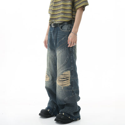 Pantalones Vaqueros Hip Hop Rotos Cintura Ancha con Costuras Decorativas - Image 5