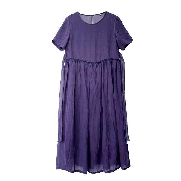 Vestido de Ramio para Mujer con Cuello Redondo y Mangas Cortas con Encaje - Image 5