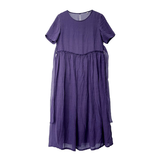 Vestido de Ramio para Mujer con Cuello Redondo y Mangas Cortas con Encaje - Image 5