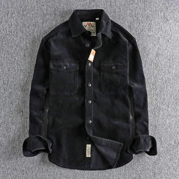 Camisa de Pana Vintage Lavada Manga Larga para Hombre - Image 4