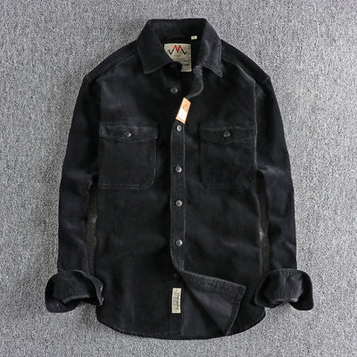 Camisa de Pana Vintage Lavada Manga Larga para Hombre - Image 4