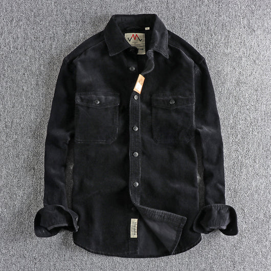 Camisa de Pana Vintage Lavada Manga Larga para Hombre - Image 4