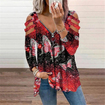 Blusa Manga Larga con Escote V y Estampado de Mariposas - Image 4