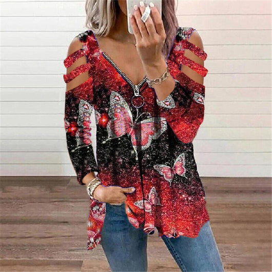 Blusa Manga Larga con Escote V y Estampado de Mariposas - Image 4