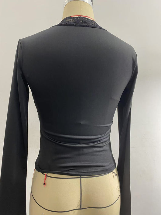 Blusa Ajustada de Manga Larga con Encaje Floral - Image 12
