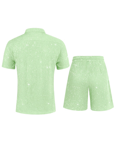 Conjunto de Camisa Brillante y Pantalón Corto para Hombre - Image 31