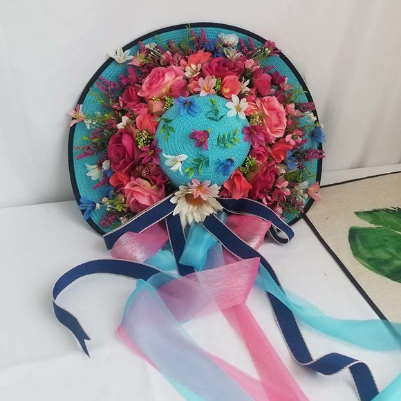 Sombrero de Paja Púrpura con Flor para Mujer - Estilo Raffia