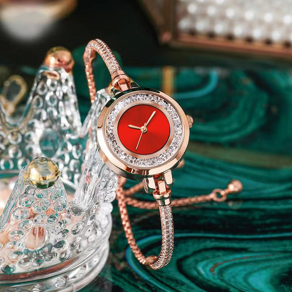 Reloj Pulsera Mujer Correa Delgada Rhinestone Efecto Arena Movible Ajustable