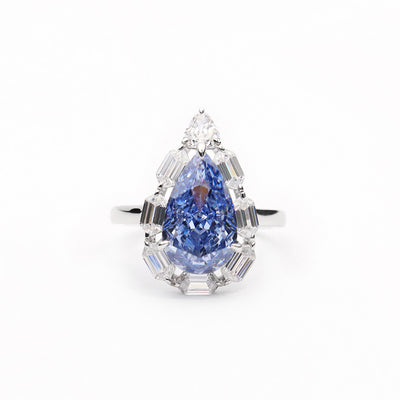 Anillo de Diamante Azul Sintético Talla Gota de Agua en Plata 925 - Image 2