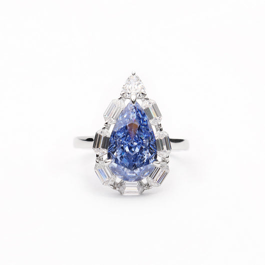 Anillo de Diamante Azul Sintético Talla Gota de Agua en Plata 925 - Image 2