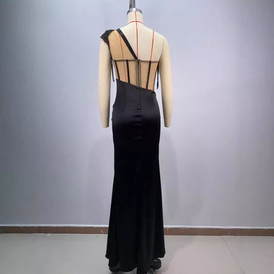 Vestido de Fiesta Negro con Hombro Asimétrico para Escenario - Image 4