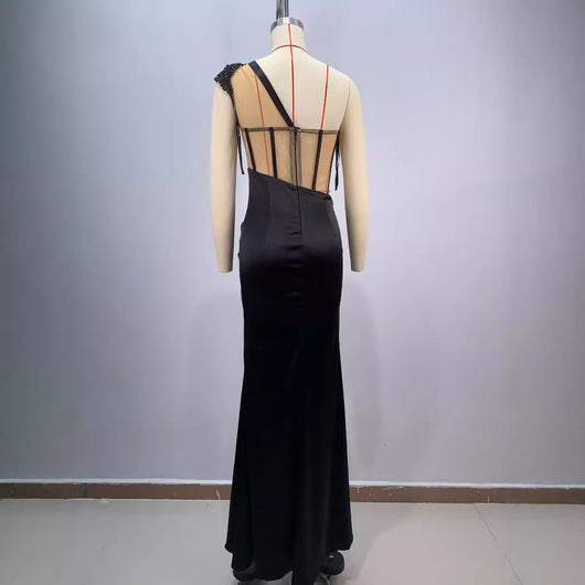Vestido de Fiesta Negro con Hombro Asimétrico para Escenario - Image 4