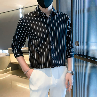 Camisa Casual de Rayas Blancas y Negras para Hombre - Image 3
