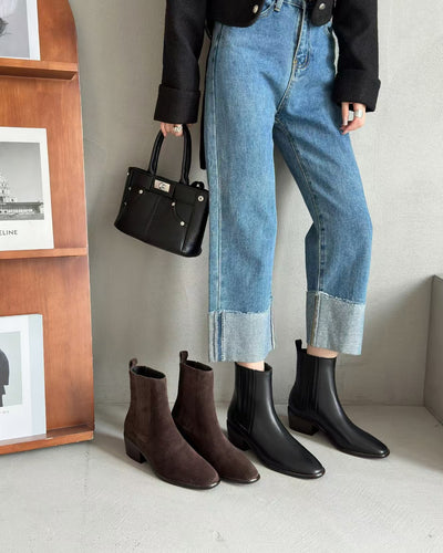 Botas Tobilleras Estilo Francés en Cuero Genuino con Punta Cuadrada y Tacón Robusto - Image 33