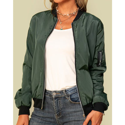 Chaqueta Exterior Mujer de Color Sólido con Cierre - Estilo Europeo Otoño - Image 3