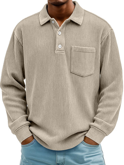 Polo Manga Larga de Pana a Rayas para Hombre - Image 10