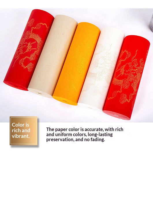 Papel para Caligrafía con Dragón Dorado y Patrones de Nubes Auspiciosas - Image 20