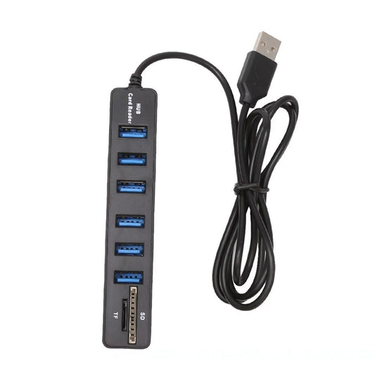 Hub Concentrador USB 2 en 1 con Lector de Tarjetas SD/TF y 6 Puertos USB