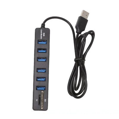 Hub Concentrador USB 2 en 1 con Lector de Tarjetas SD/TF y 6 Puertos USB
