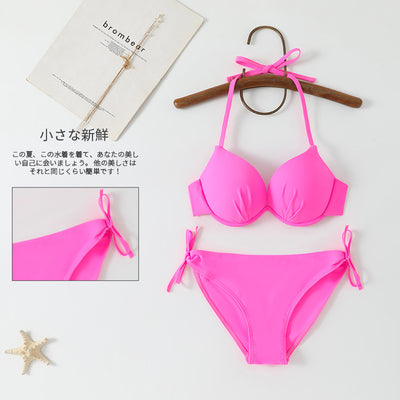 Vibrant blue push-up halter bikini swimsuit with tie-side bottoms, perfect for beach vacations. - Image 15