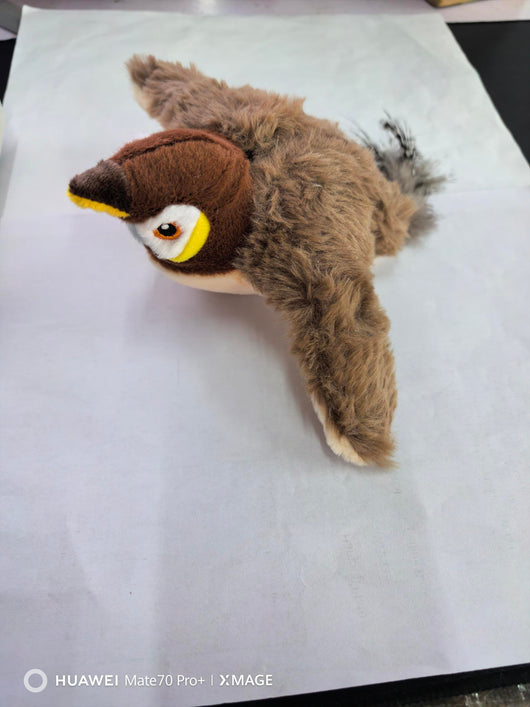 Plush woodpecker pet toy with a red crest, black and white body, speckled gray wings, and black tail feathers. - Image 14