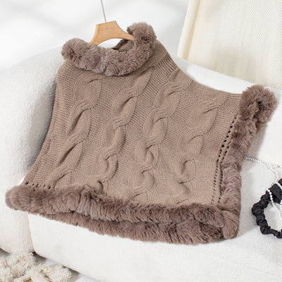 Poncho Suéter Grueso Trenzado con Cuello Alto - Image 18